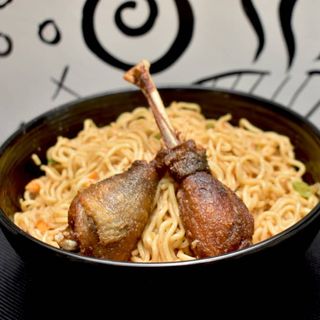 Spiced noodles with guinea fowl