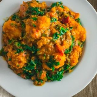 Unripe Plantain Porridge & Peppered Goat