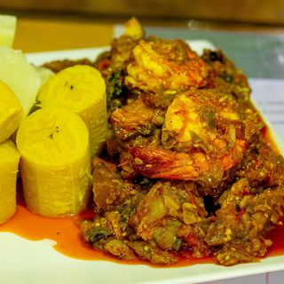 Boiled Plantain And Garden Egg Sauce