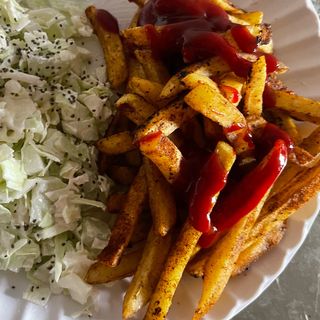 Chicken Plantain and chips with sauce