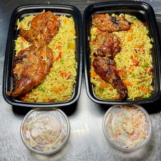 Fried Rice, Chicken & Coleslaw.