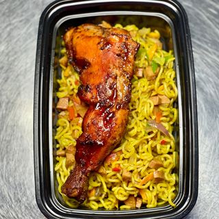 Stir-Fried Noodles With Sausage & grilled Chicken.