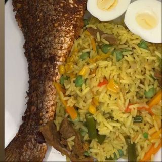 Fried rice with Crocker fish with boil egg