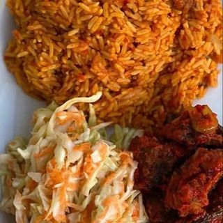 Better Jollof rice, beef, coslow