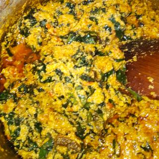 Egusi soup+beef or goat semo or eba