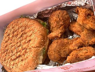 Large burger and crispy wings