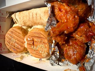 2 mini burger mini Shawarma and bbqwings