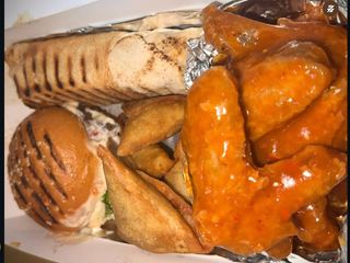 Mini shawarma mini burger samosa and bbqwings