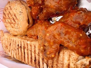 Medium beef shawarma mini burger and bbqwings