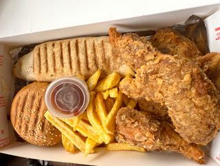 Mini shawarma mini burger chips and crispy wings