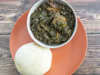 Pounded Yam with Preferred Soup and Croaker Fish