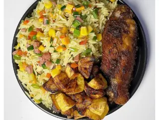 Basmati fried rice with BBQ turkey & dodo