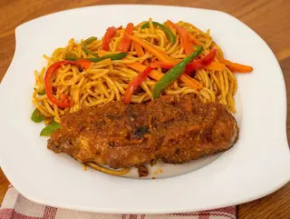 Spaghetti with BBQ turkey