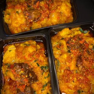 Yam porridge and beef