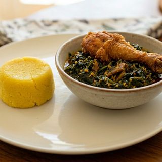 One Rap of eba and Edikikong soup with fried chicken