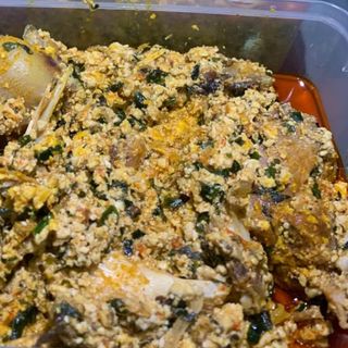 Egusi soup, fufu, Beef