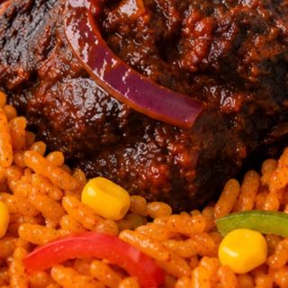 Jollof, Beef and Plantain