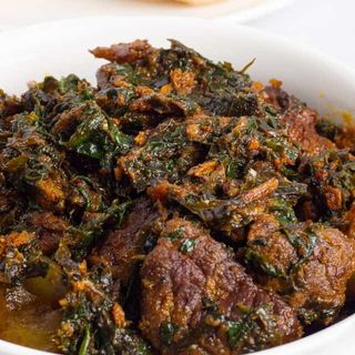Afang, garri and beef