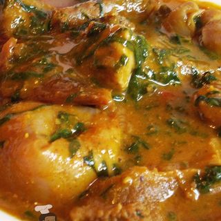 Ogbono, garri and beef