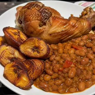 Beans, Fried plantain and Turkey