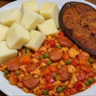 Yam, Egg Sauce and Fried Fish