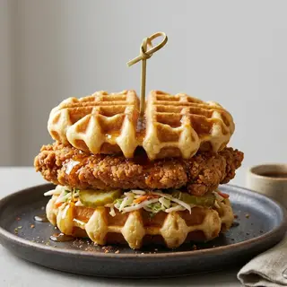 Golden waffles sandwich