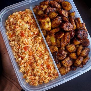 Soft yummy fried plantains and spicy egg sauce