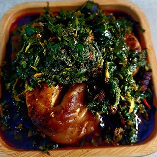 Vegetable Soup with goatmeat, catfish/ tilapia or 2 beef