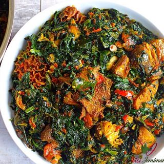 Semo with Efo Riro+ Goat meat