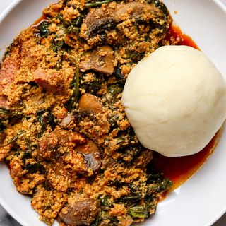 Pounded yam with egusi and beef