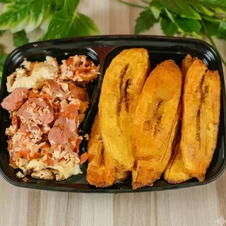 Plantain & Scrambled Eggs + Diced Sausage