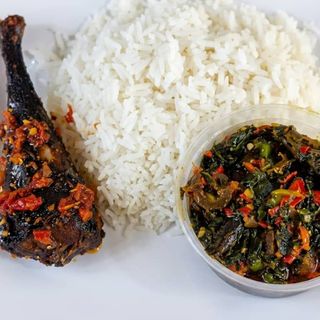 White Rice & Vegetable Sauce + Titus fish or Hake