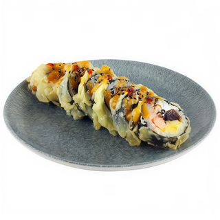 Futomaki z tempurze z pieczonym łososiem teriyaki i mango