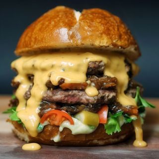 Burger Serowy, mega bułka, mięso wołowe ser ,pomidor, ogórek ,sałata ,sos