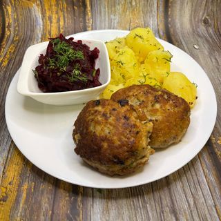 Mielony, ziemniaki zestaw surówek 