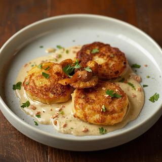 Placki ziemniaczane w sosie kurkowym