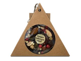 Czekoladowy medalion z orzechami i owocami