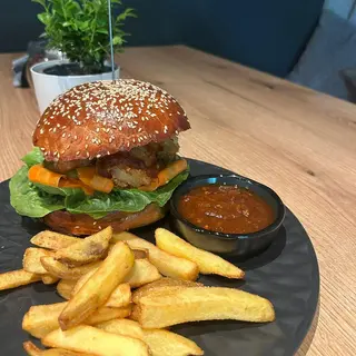 Burger z krewetkami