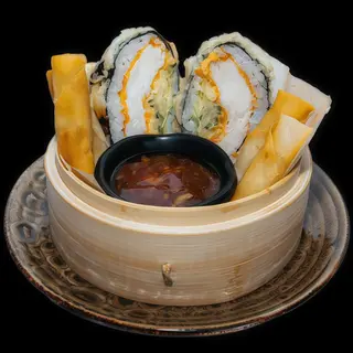 Kids sushi burger + 4 szt. spring rolls