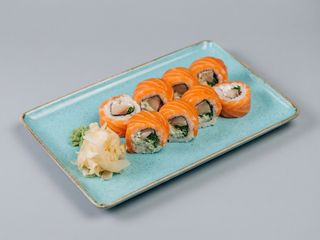 Gold krewetki w tempurze, majonez, por - łosoś