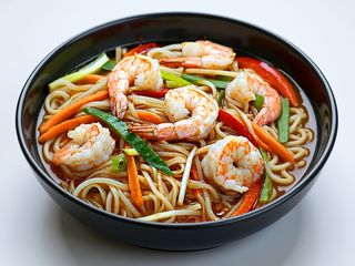 Makaron sojowy z krewetkami