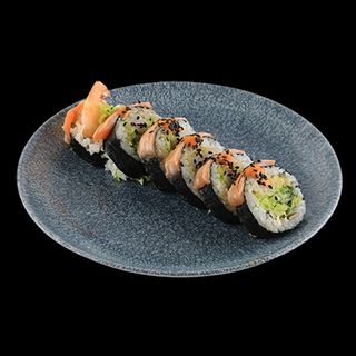 Futomaki zapiekany łosoś teriyaki z krewetkami w tempurze