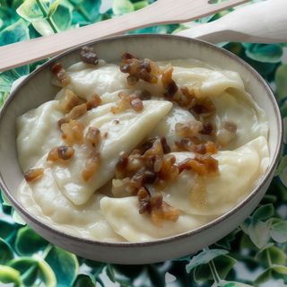 pierogi z wątróbką, ziemn. i smażoną cebulą