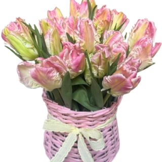 Tulipany Premium w różowym koszyczku