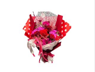 Bukiet z misiem rozmiar L w odcieniach czerwieni i różu