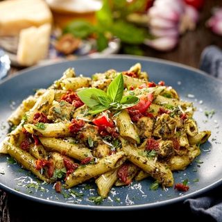 Penne ze szpinakiem i pomidorkami koktajlowymi