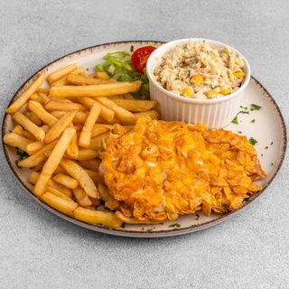 Zestaw 6. Indyk w Złotej Panierce+Frytki+Biała kapusta 