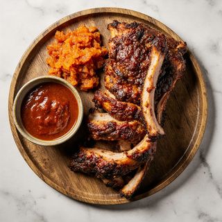 Żeberka wieprzowe z sosem paprykowo-pomidorowym i kimchi