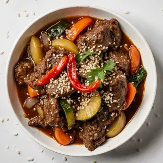 Wieprzowina stir-fry na ostro z warzywami i ryżem