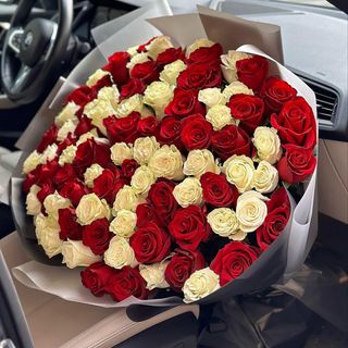 101 mix biało-czerwonych róż Premium